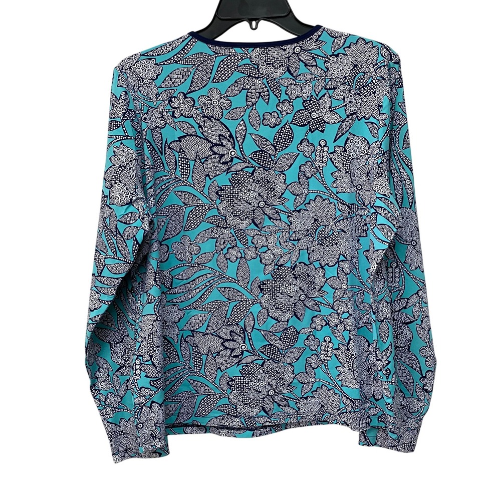 Lands' End L Floral Swim Shirt Rash Guard Long Sleeve Aqua Blue White Navy - Picture 6 of 9